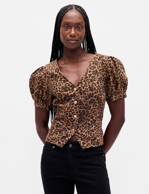 Puff-Sleeve Seamed Top