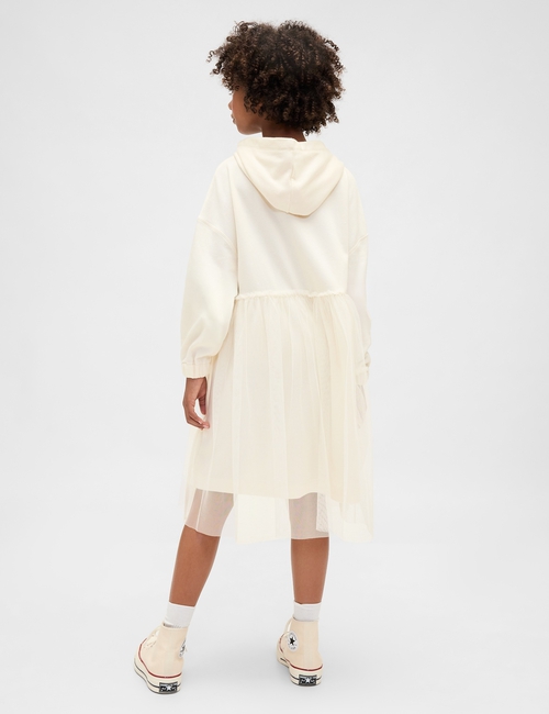 VintageSoft Oversized Tulle Hoodie Sweatshirt Dress