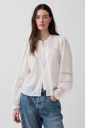 Lace-Trim Pintuck Top