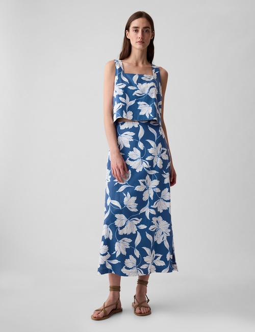 تي شيرت بلا أكمام قصير بأزرار في الخلف مزيج كتان