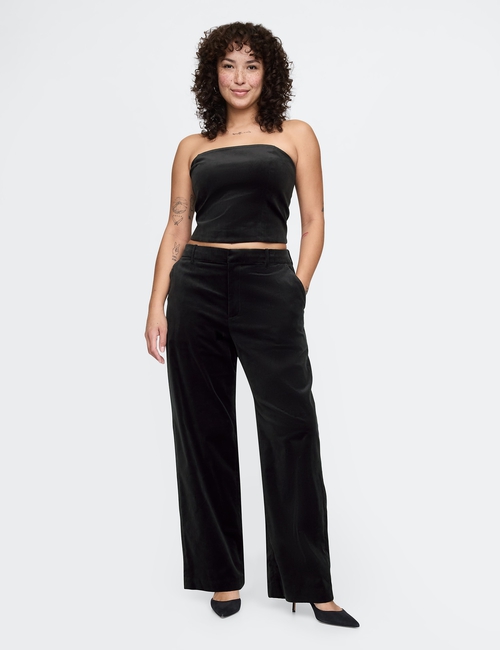 High Rise Velvet Straight Pants