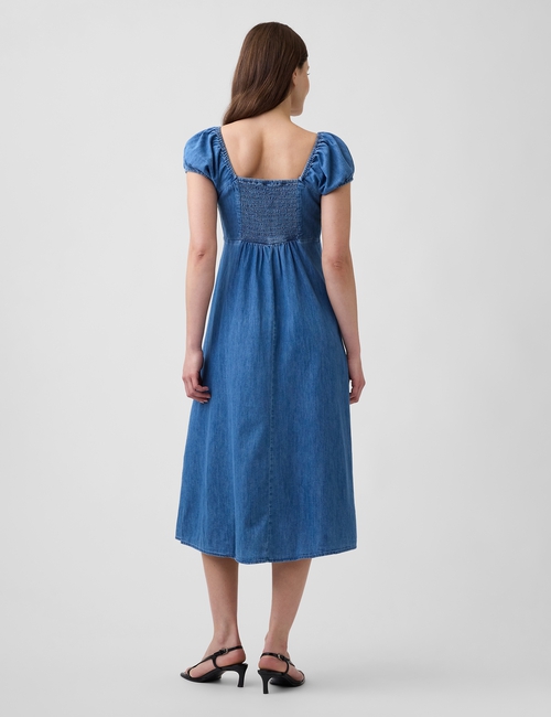 Print Puff Sleeve Midi Dress