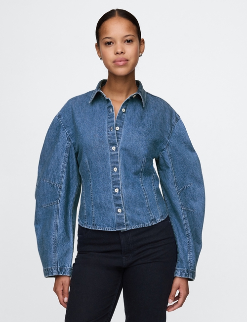 Barrel-Sleeve Denim Shirt