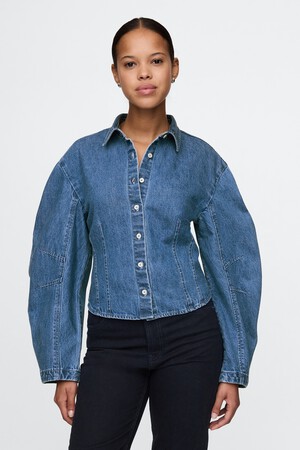 Barrel-Sleeve Denim Shirt