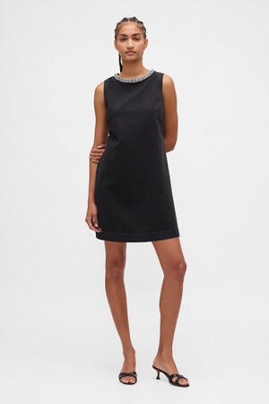 Jewel-Neck Mini Shift Dress