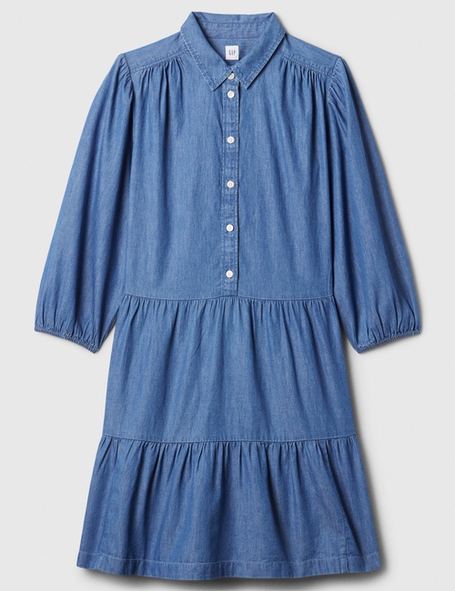 فستان بتصميم قميص قصير بطبقات دينم