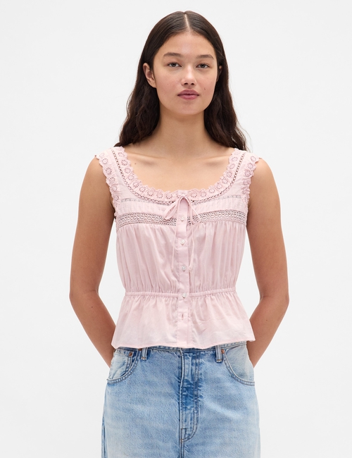 Lace-Trim Peplum Top