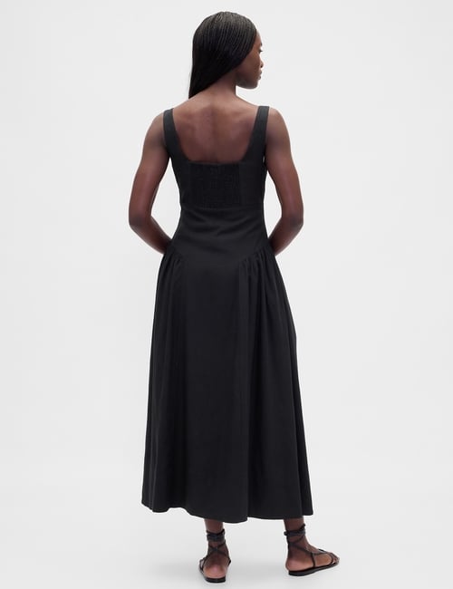 Linen-Blend Shirred Maxi Dress