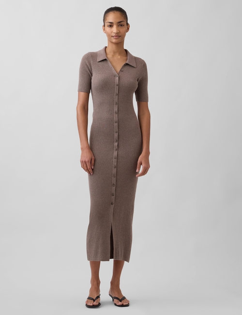 CashSoft Rib Collared Midi Cardigan Dress
