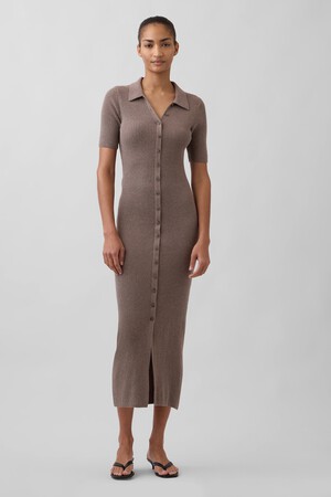 CashSoft Rib Collared Midi Cardigan Dress
