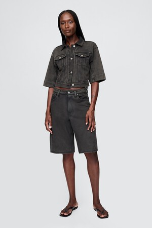 11" Mid Rise French Terry Denim Longline Shorts