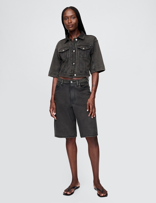 11" Mid Rise French Terry Denim Longline Shorts