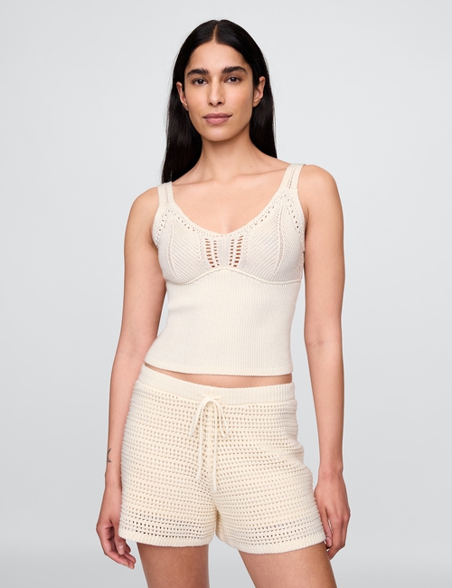 تي شيرت بلا أكمام قصير نسيج ناعم كروشيه