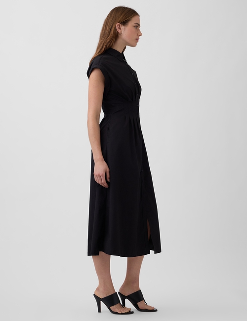 Poplin Cinched Midi Shirtdress