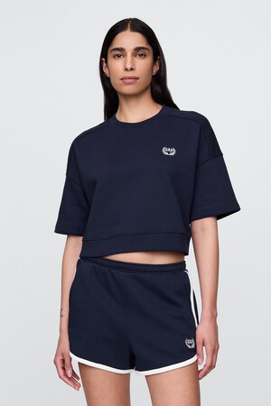 VintageSoft Cropped Elbow-Sleeve Sweatshirt