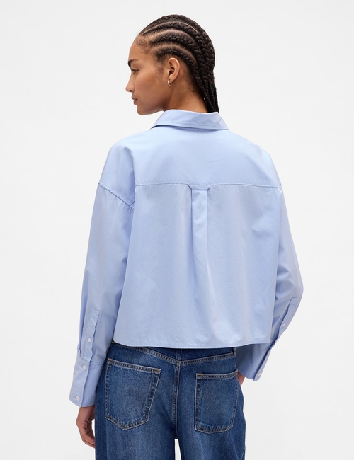 LS STRAIGHT HEM CROPPED SHIRT - POPLIN SHINE