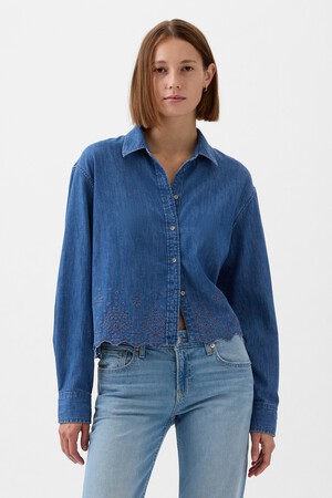 Eyelet Cropped Denim Shirt