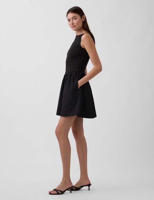 Mixed Media Drop-Waist Mini Dress