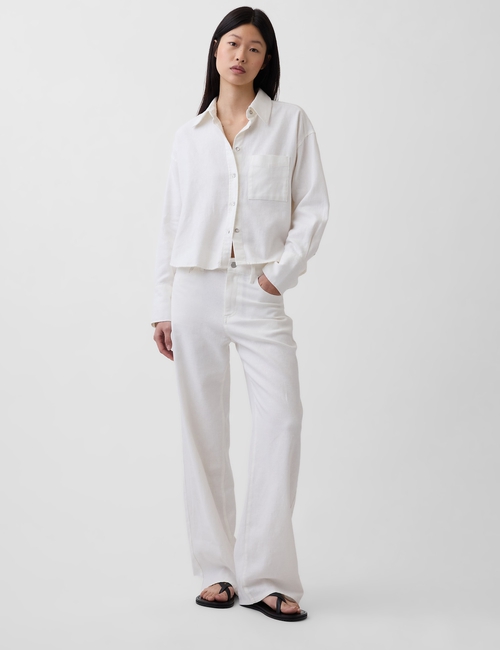 Linen-Cotton Wide-Leg Pants