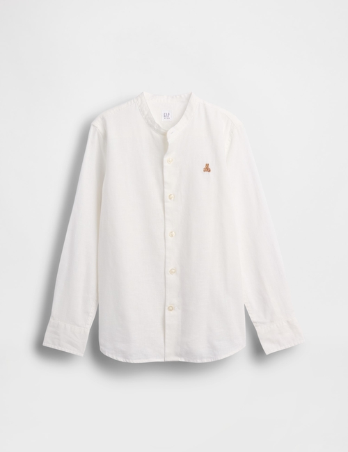 Kids Linen-Cotton Banded Collar Shirt