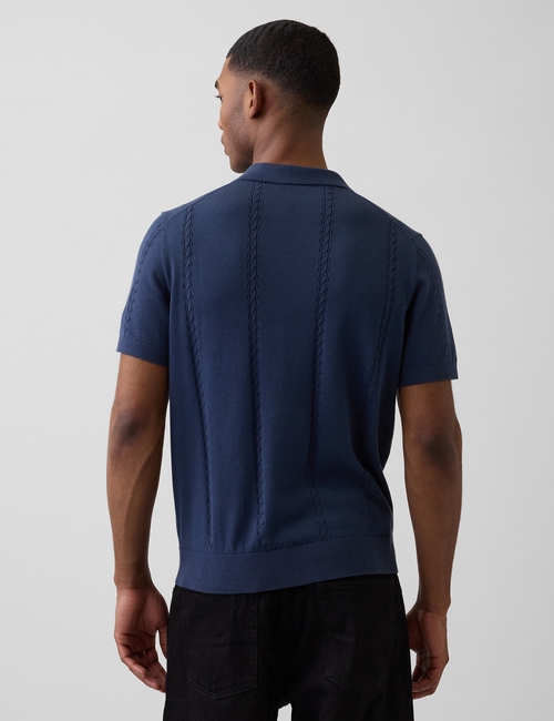 Relaxed Johnny Collar Pointelle Sweater Shirt