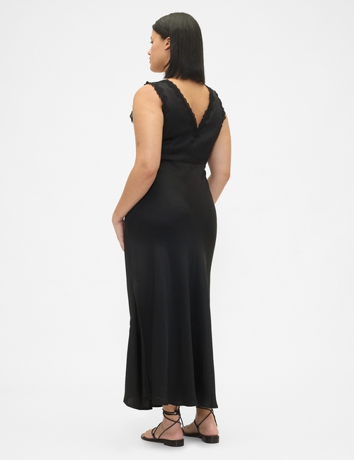 Satin Lace-Trim V-Neck Maxi Slip Dress