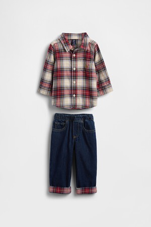 Baby Flannel & Denim Outfit Set