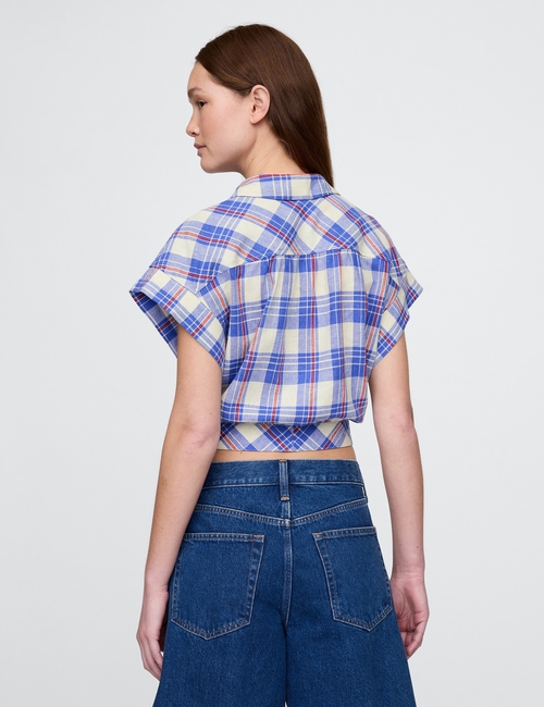 Linen-Blend Cropped Tie-Front Shirt