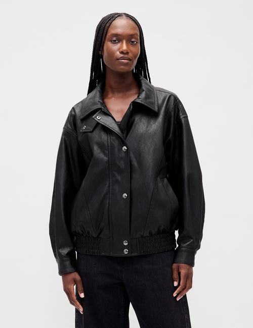 OVERSIZED FAUX LEATHER BOMBER