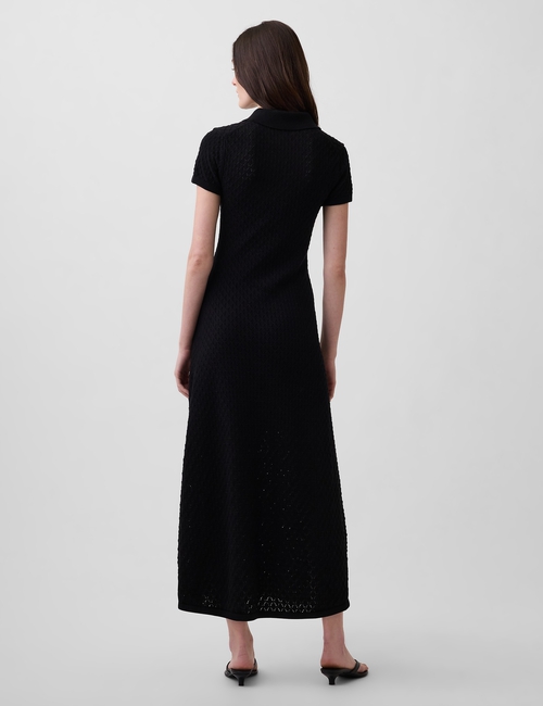 Pointelle Polo Maxi Sweater Dress