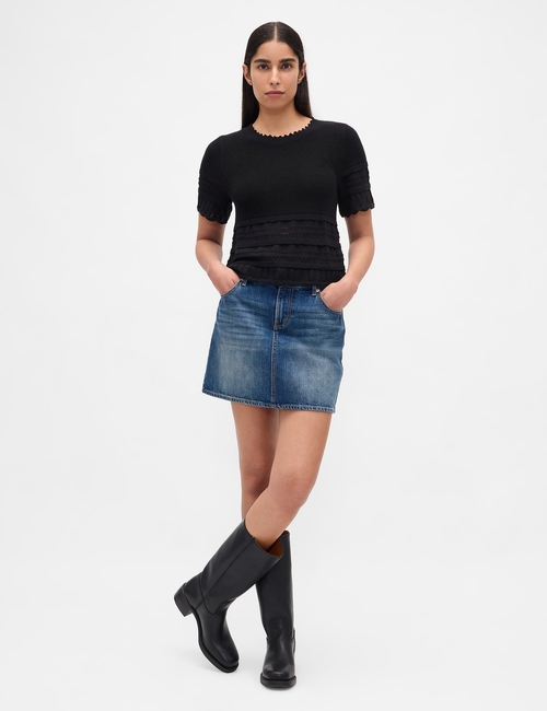 Linen-Blend Pointelle Sweater Crop Top