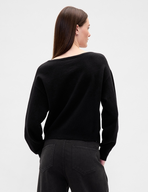 CashSoft Stretch Lantern-Sleeve Crop Sweater