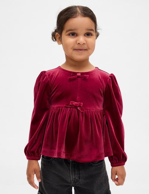 LS VELOUR DBL BOW PEPLUM TOP