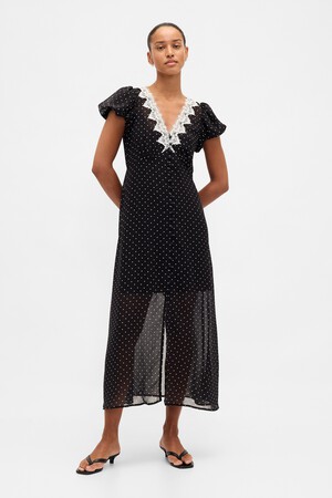 Lace-Trim V-Neck Maxi Dress