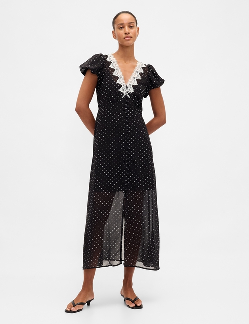 Lace-Trim V-Neck Maxi Dress