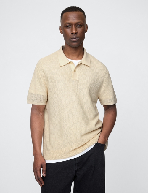 Textured Crochet Polo Shirt