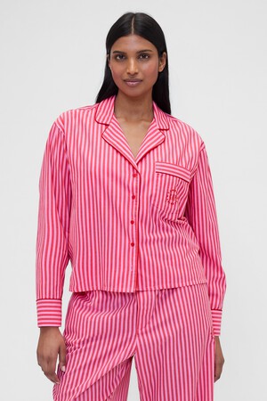 GAP X SUMMER FRIDAYS PJ POPLIN TOP RED/PINK STRIPE