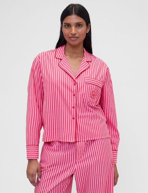 GAP X SUMMER FRIDAYS PJ POPLIN TOP RED/PINK STRIPE