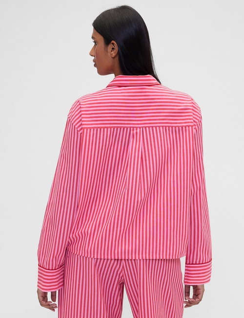 GAP X SUMMER FRIDAYS PJ POPLIN TOP RED/PINK STRIPE