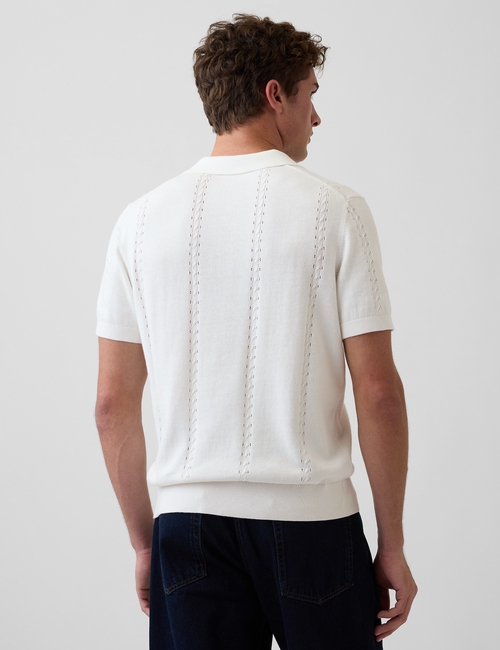 Relaxed Johnny Collar Pointelle Sweater Shirt