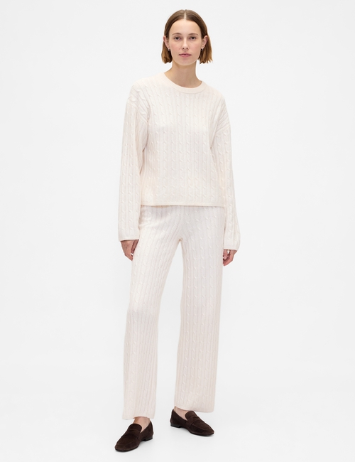 CashSoft Cable-Knit Sweater Pants