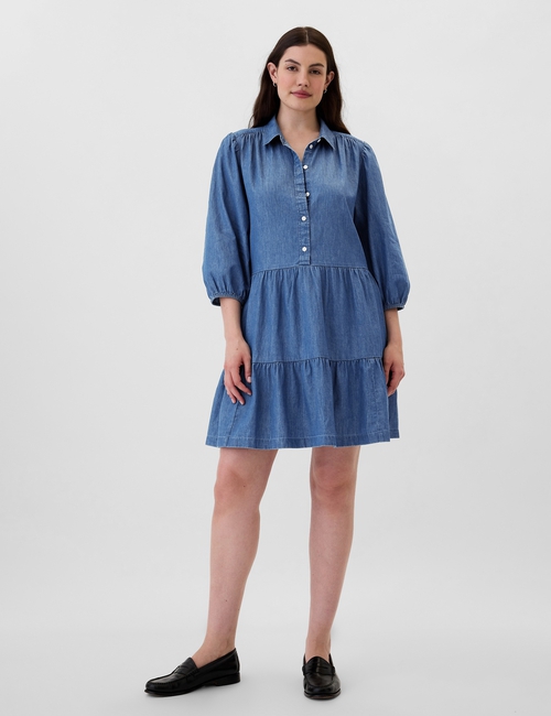 فستان بتصميم قميص قصير بطبقات دينم