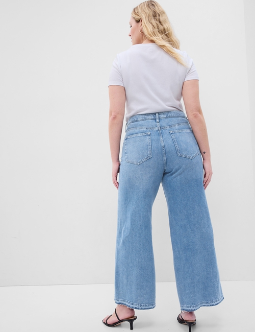 High Rise Destructed Wide-Leg Jeans with Washwell
