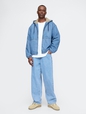 Oversized Sherpa-Lined Denim Zip Hoodie