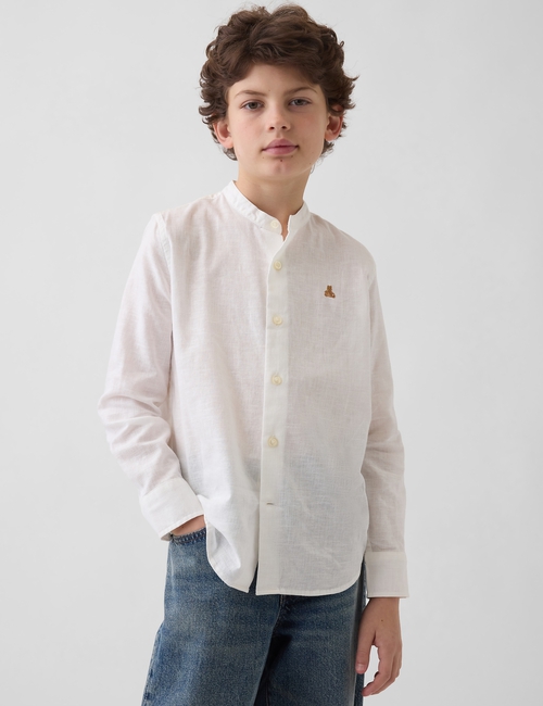 Kids Linen-Cotton Banded Collar Shirt