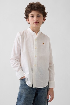 Kids Linen-Cotton Banded Collar Shirt