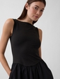 Mixed Media Drop-Waist Mini Dress