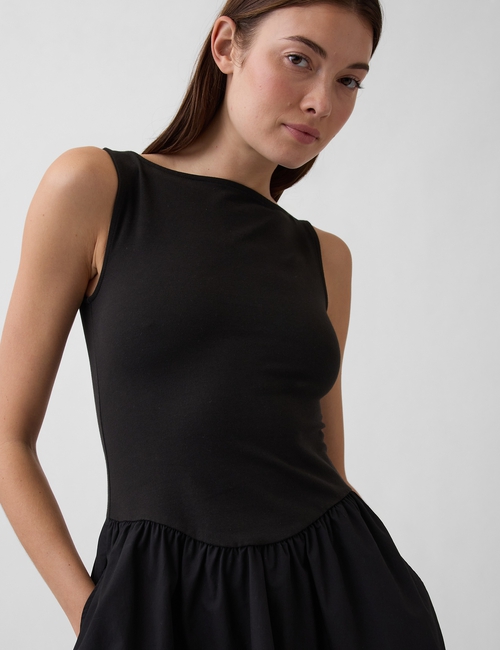 Mixed Media Drop-Waist Mini Dress