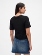 Linen-Blend Pointelle Sweater Crop Top