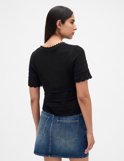 Linen-Blend Pointelle Sweater Crop Top